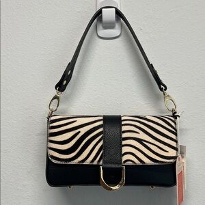 Divina Firenze |  Zebra Hair On Leather Shoulder Bag w/ Matching Crossbody Strap